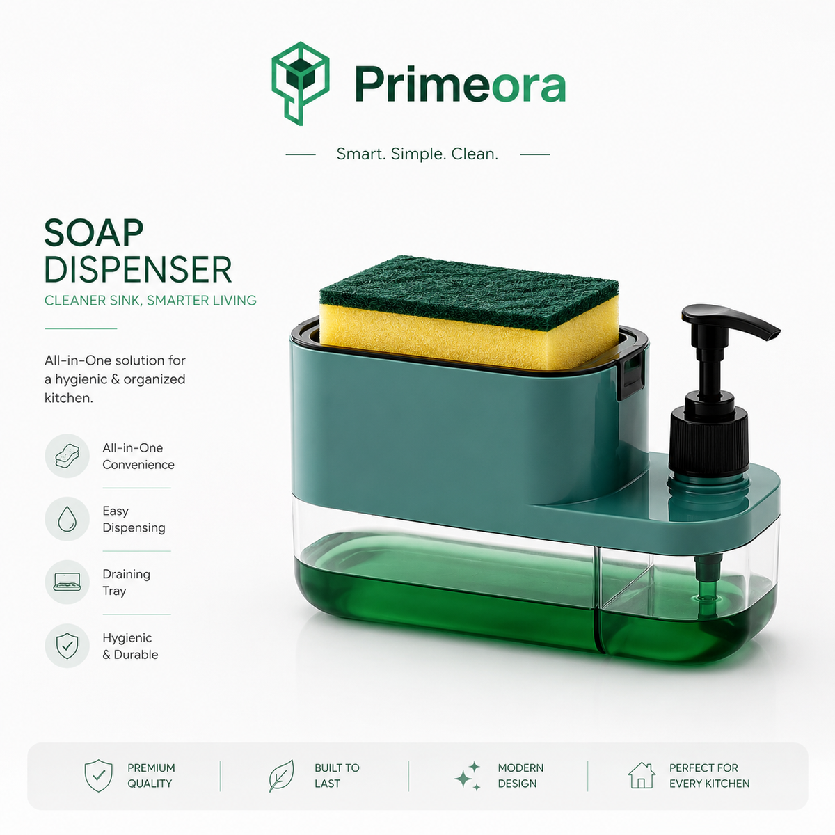 Soap Dispenser with Sponge Holder – Liquid Soap Pump for Kitchen Sink handwash Dispenser Bottle soap